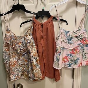 Lot 3 women size small tank top shirts pink boho paisley floral sleeveless
